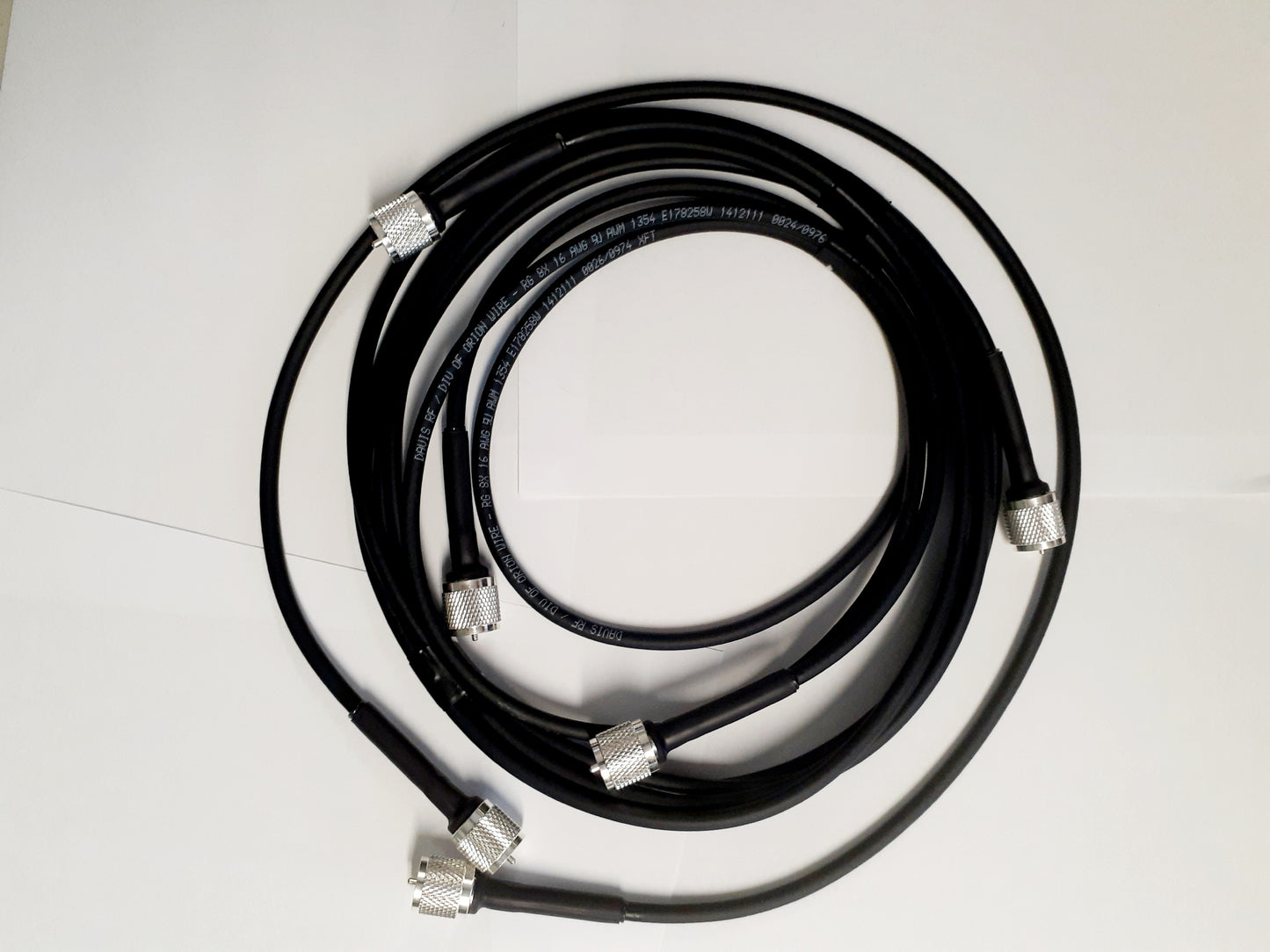 three, five, and ten foot rg8x assemblies with pl259's